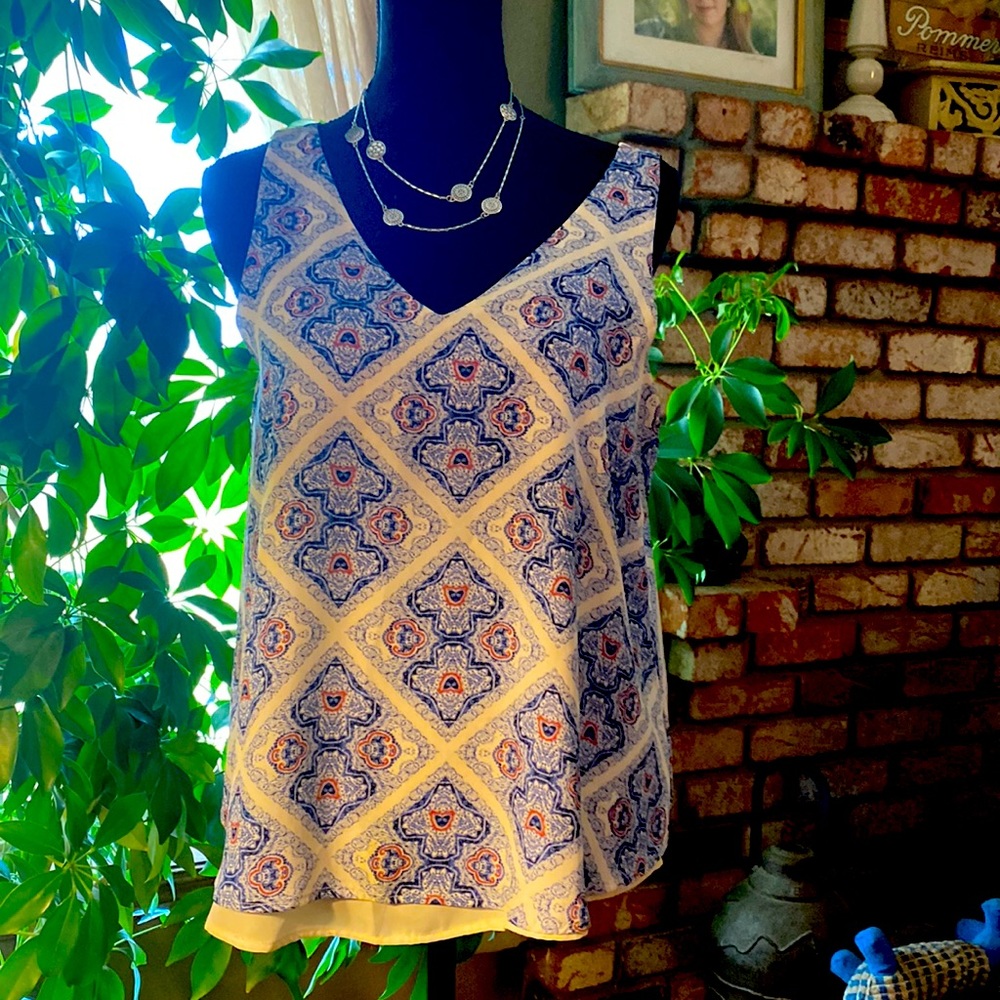 Super soft, lined sleeveless summer blouse with V neck in excellent condition.